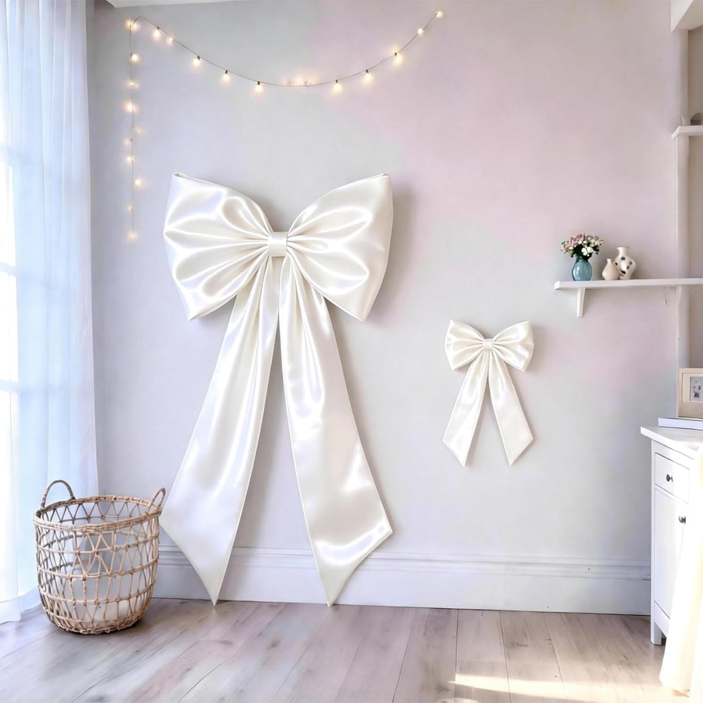 Skiennix White Bow Decor - 2 Pack Large & Small Coquette Wall Backdrop for Weddings & Events