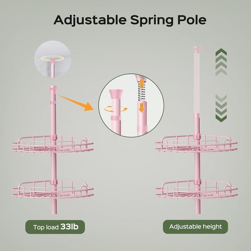 HAMITOR Corner Shower Caddy - 4-Tier Rust-Resistant Bathroom Organizer | Adjustable 47-121 Inch - Easy No-Drill Installation - Space-Saving Pink Shelves