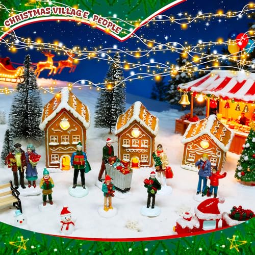 8PCS Christmas Village Figurines Set - Hand Painted Resin Miniature Decor