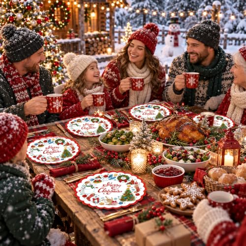Christmas Snowman & Snowflake Paper Plates - 50 Count, 7 Inch Holiday Dessert Plates (Christmas)