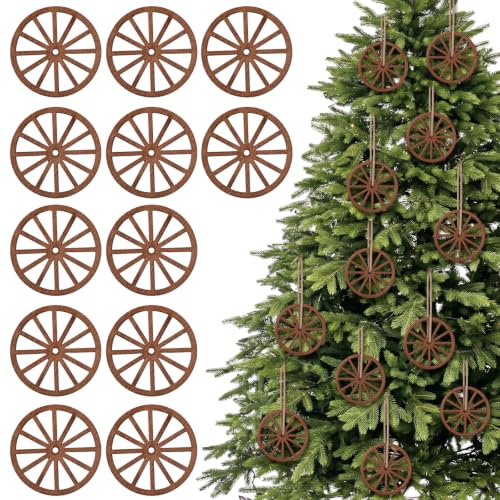RattanView 24 Pcs Western Wagon Wheel Ornaments for Christmas Tree