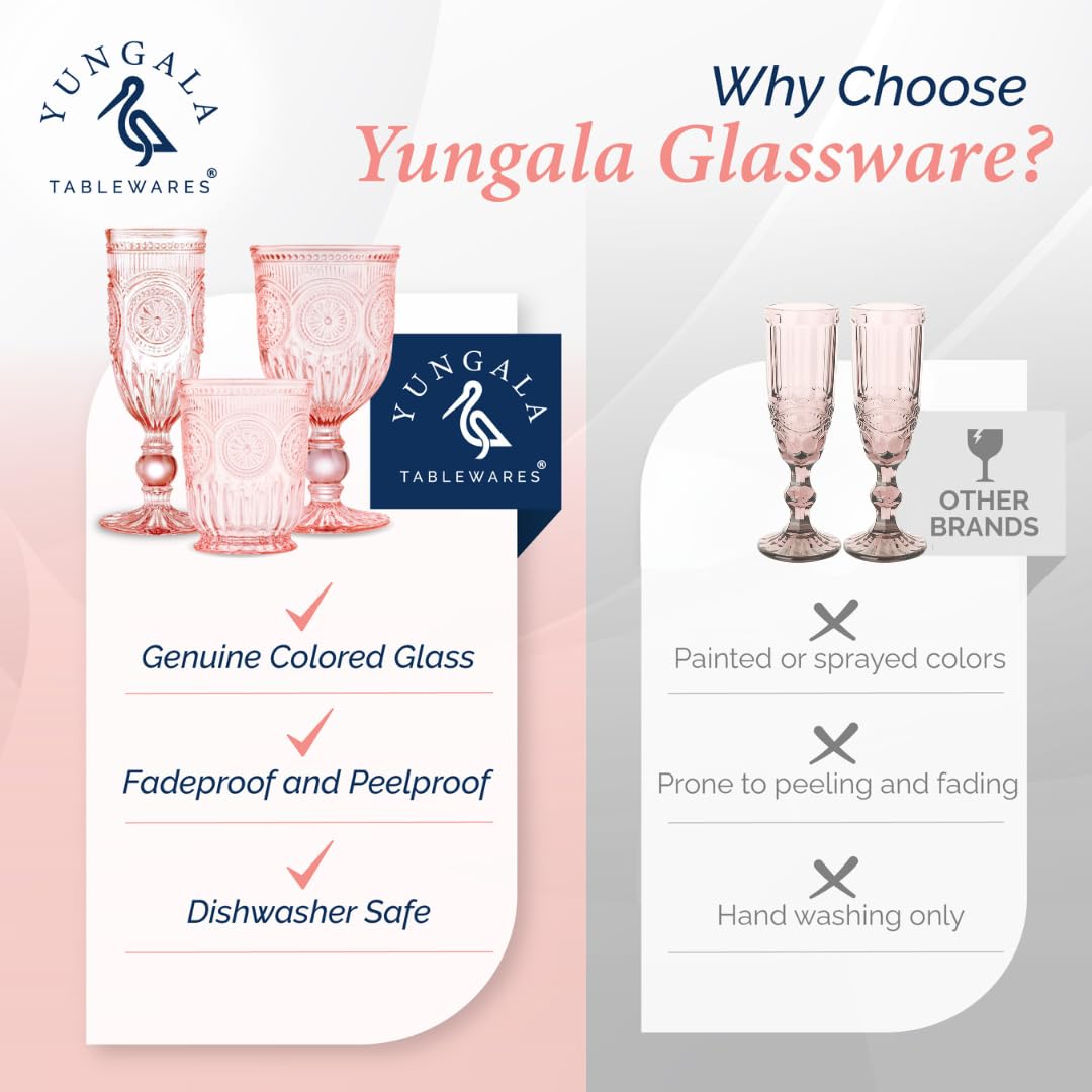 Yungala Pink Champagne Glasses set of 6 pink champagne flutes 100% dishwasher safe true pink glassware with vintage glassware vibes