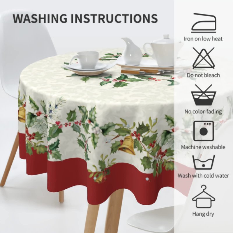 Sweetshow Merry Christmas Round Tablecloths 60 Inch Holiday Tablecloth Decor Winter Gold Green Table Cloth Polyester Fabric Season Outside Table Cover for Kitchen Outdoor Indoor Party