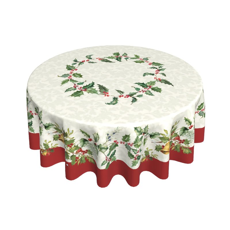 Sweetshow Merry Christmas Round Tablecloths 60 Inch Holiday Tablecloth Decor Winter Gold Green Table Cloth Polyester Fabric Season Outside Table Cover for Kitchen Outdoor Indoor Party
