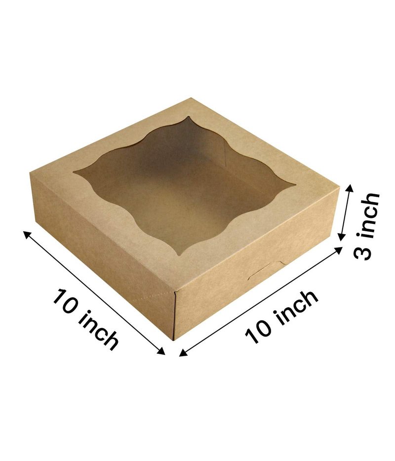 CHERRY 25-PACK 10"x10"x3"Brown Bakery Boxes with PVC Window for Pie and Cookies Boxes Large Natural Kraft Paper Box 10x10x3inch