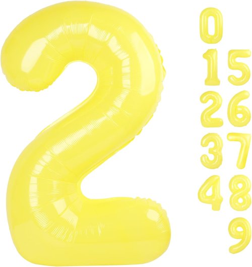 2 Numbers Balloon - 40 Inch Yellow Birthday Decor for 2nd, 12th, 21st Parties & Celebrations