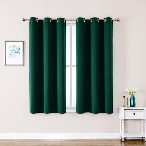 ChrisDowa Grommet Blackout Curtains - Thermal Insulated Room Darkening Panels, Forest Green, 38W x 54L
