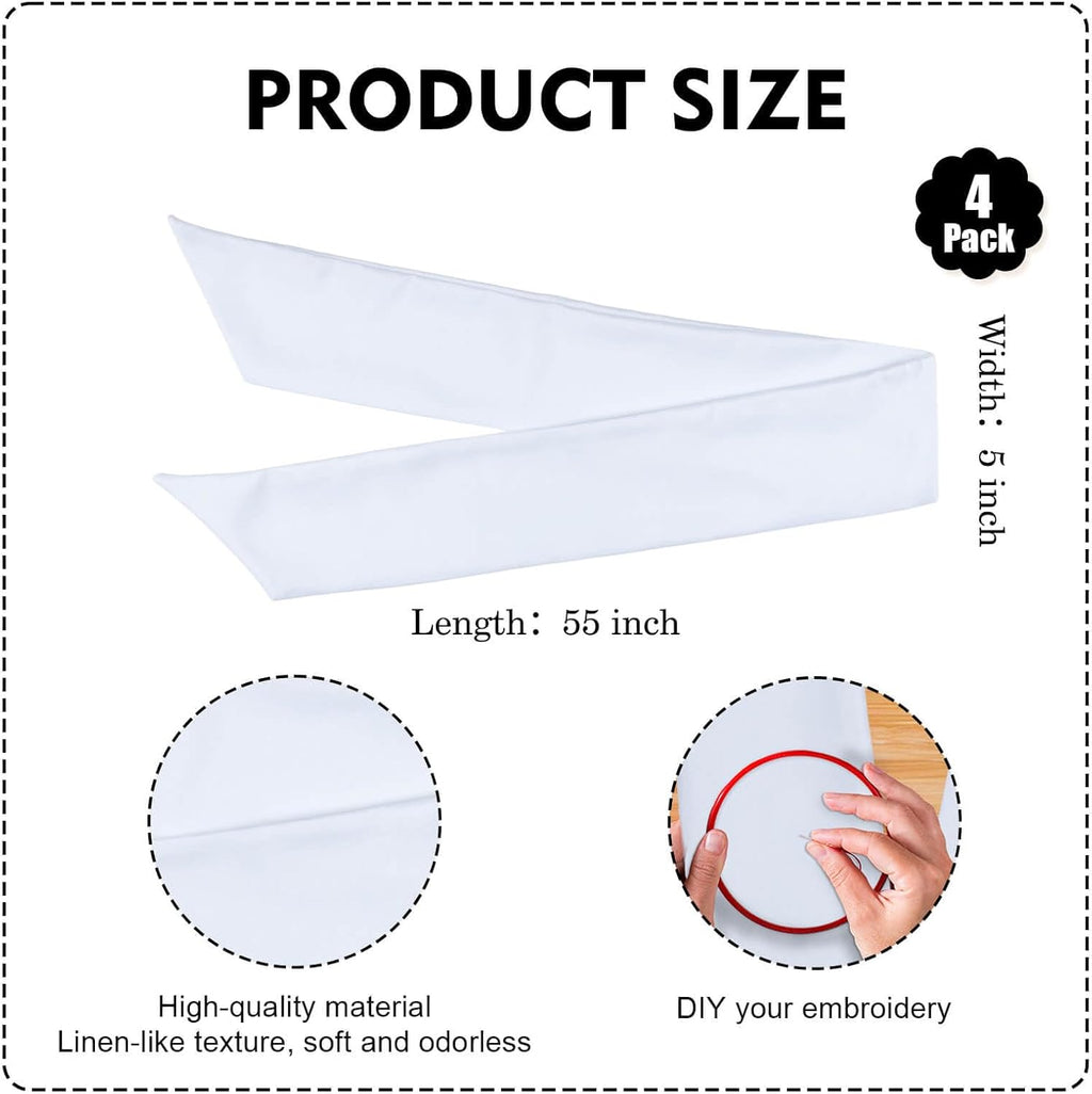 White Wreath Sash 4 Pack - 55 x 5 Inch Blank Linen-Look Ribbon for Embroidery & Monogram | Farmhouse Wedding Decor