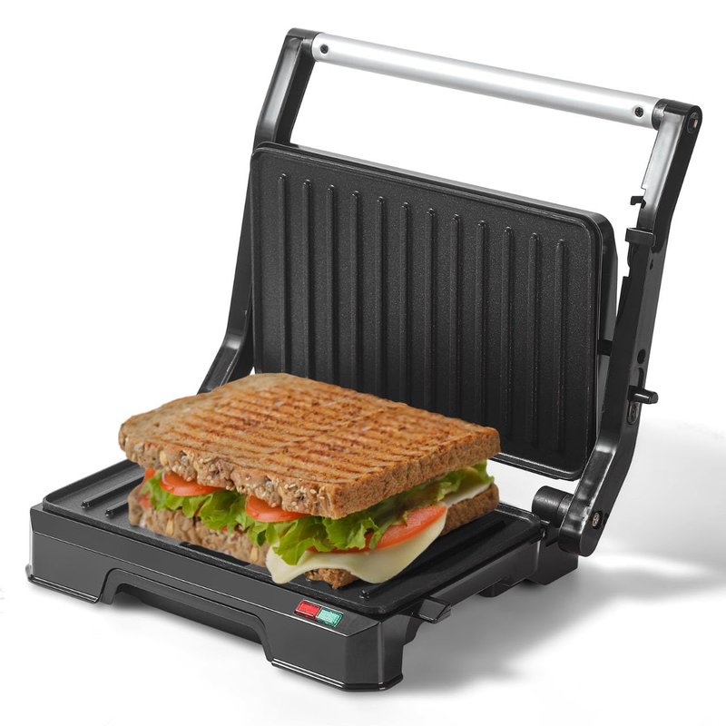 UVFAST Small Panini Press Grill Sandwich Maker, Electric 3 in 1 Panini Sandwich Maker Grill, Open 180 Degrees for grill indoor, Perfect for Grilling Steaks, Burger, Sandwich, Non-stick Pan, Black
