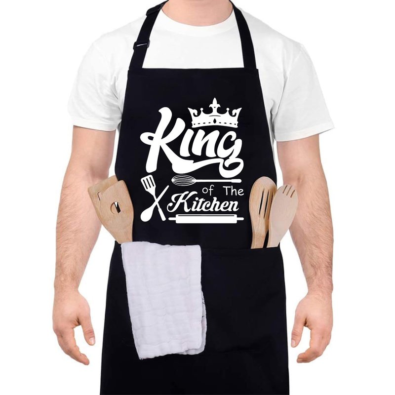 XLSXEXCL Funny Aprons for Men, 39’’ x 39'' Plus Size Aprons King of The Kitchen Cooking Aprons Men Personalized Custom Aprons Adjustable Chef Baking Apron Gifts for Dad, Husband, Brother, Grandpa