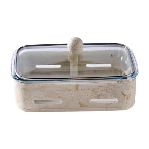 Travertine Textured Chafing Dishes for Buffet Set – 2.5QT Thick Glass Food Warmer with Resin Holder & Glass Lid – Catering-Grade for Wedding, Birthday, Graduations, Showers Parties, Commercial Use