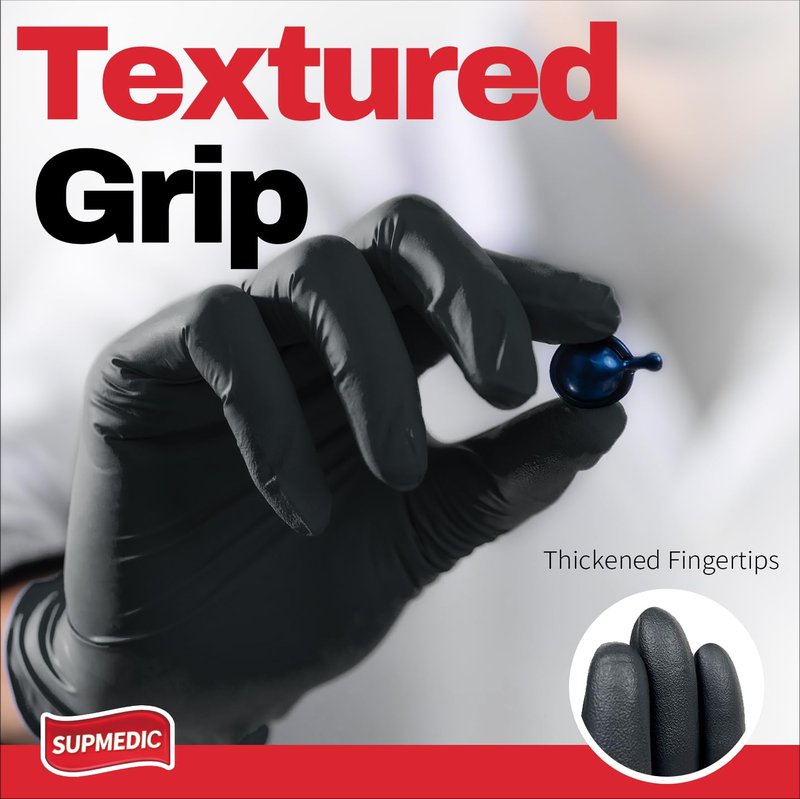Supmedic Black Nitrile Exam Glove, 5 mil Powder-Free Latex-Free Disposable Medical Gloves, Case of 1000 Pcs (Large)