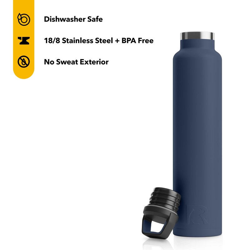 RTIC 26 oz Vacuum Insulated Water Bottle, Stainless Steel Metal, Double Wall, BPA Free, for Hot and Cold Drinks, Navy