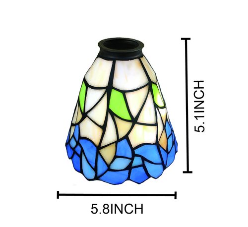 HUIMEIJU Tiffany glass shades, blue and white shades, stained glass fan shades, wall lamps, pendant shade replacement shades. (2PCS)