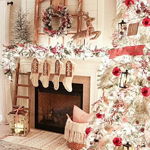 Cable Knit Christmas Stockings 4-Pack - 18 Inch Large Ivory White Decor