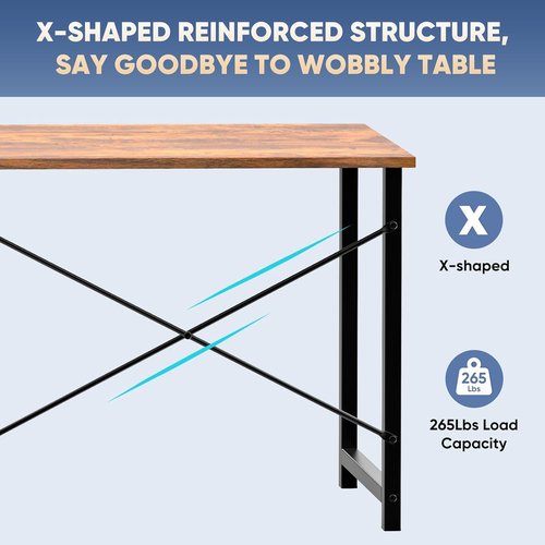 DUMOS 44-Inch Computer Desk - Modern Home Office Writing Table with X-Shaped Reinforcement | Rust Finish