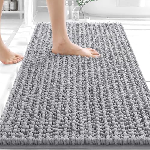 OLANLY Chenille Bathroom Rug 30x20 Soft Absorbent Non-Slip Bath Mat Grey