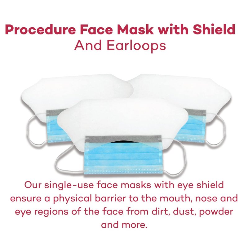Dealmed Face Masks with Ear Loops and Eye Shield - Disposable Adult Face Masks for Hospitals, Medical Facilities, Food Services and More, 50 Count (Pack of 1)
