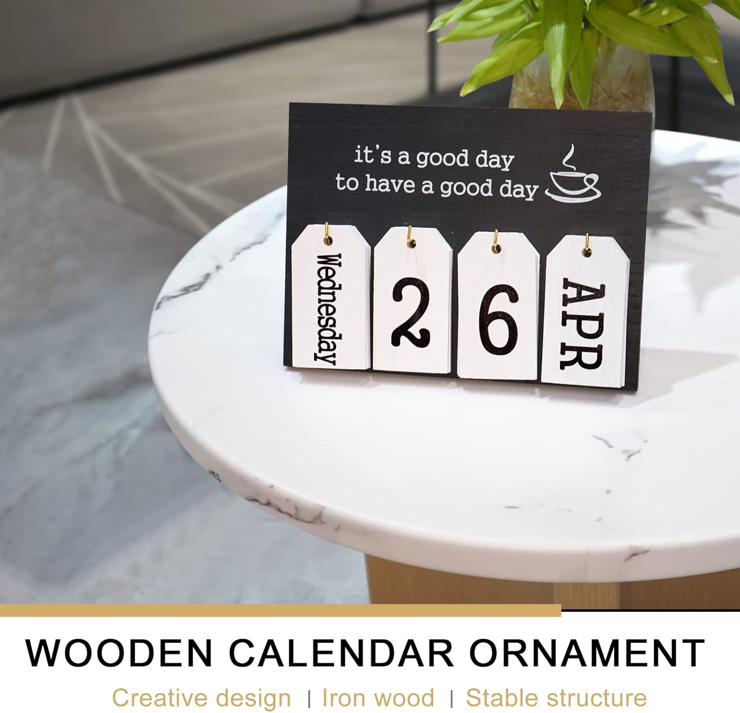 Notakia Perpetual Flip Calendar - Vintage Wooden Desk Calendar with Month & Day Display | Black Flip Design