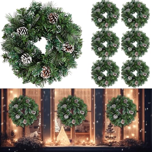 Daifunli 8-Pack 12-Inch Christmas Pine Wreaths for Door & Window Decor