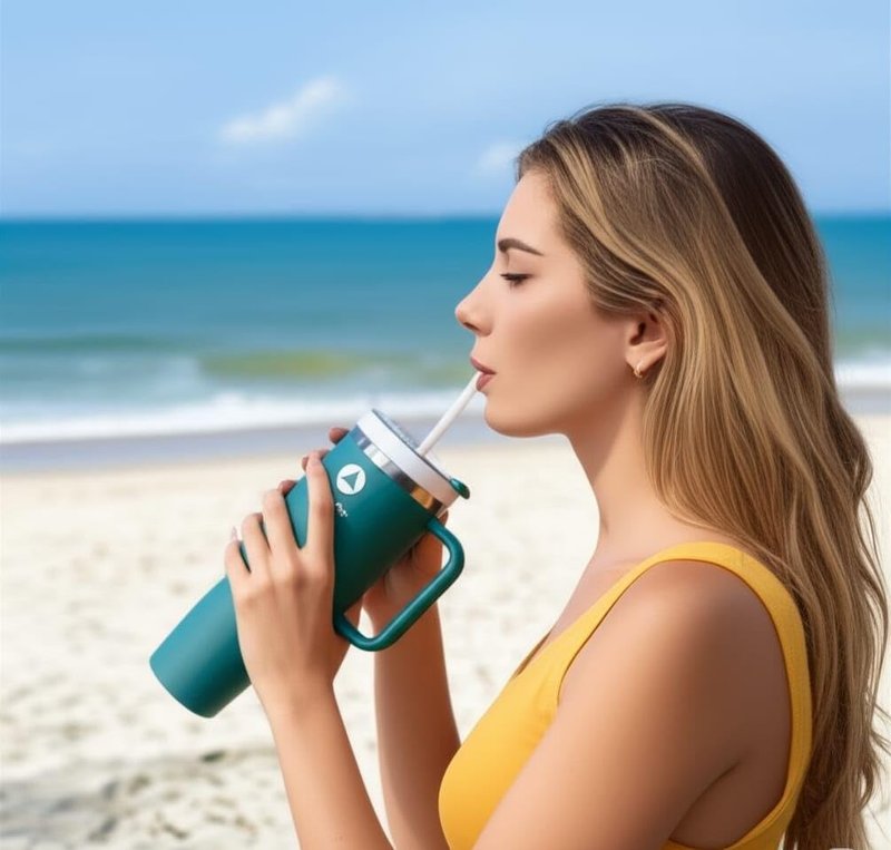Flexthom Stainless Steel Vacuum Insulated Tumbler with Lid and Straw | 40oz Reusable Travel Mug for Water, Iced Tea, Coffee, and More | (Cyan)