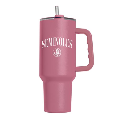 Logo Brands NCAA Florida State Seminoles Berry 40 oz Tumbler with Handle - Stylish Everyday Use Powder Coated-Stainless Steel with Straw- Keeps Cold For Hours
