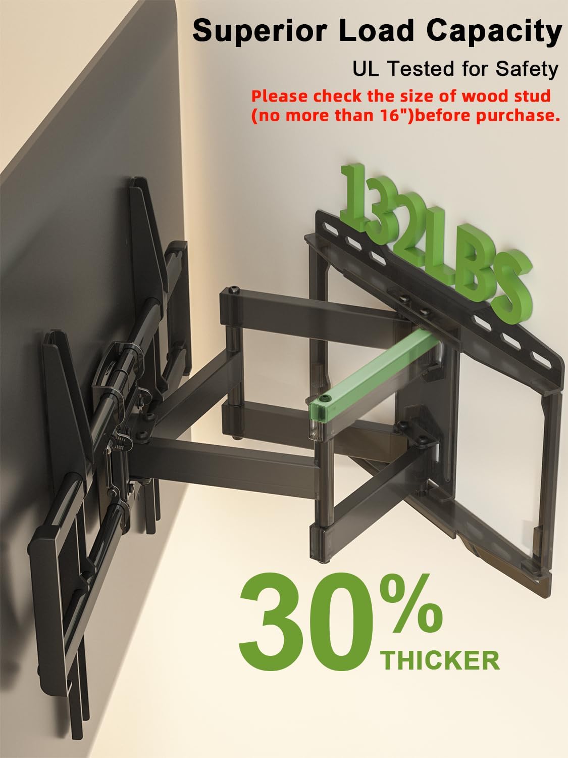 USX Mount Full Motion TV Wall Mount - Swivel & Tilt for 42-86 Inch TVs, Dual Articulating Arms, VESA 600x400mm, Max 132lbs Capacity