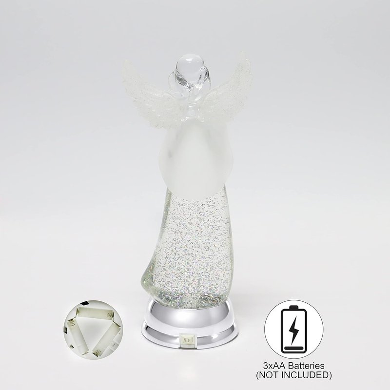 Christmas Angel Snow Globe Water Spinner LED Light Battery Operated Glitter Angel Figurine 12.8” Tabletop Christmas Decoration Holiday Home Décor by Moments in Time