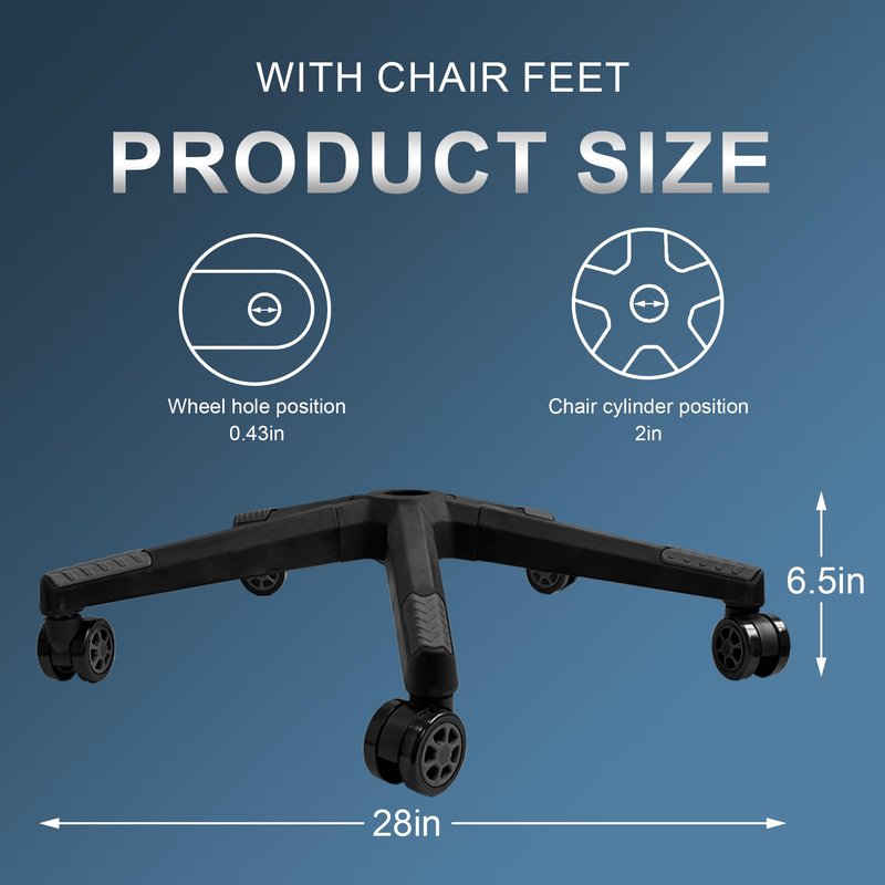 Racfenick 28" Swivel Gaming Office Chair Base Replacement, Heavy Duty Nylon Chair Repair Base Kit with Bottom Plate ,Gas Cylinder and Casters (Grey)