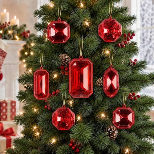 Vickerman 8" Red Rectangle Jewel Glitter Ornament - 2 Pieces