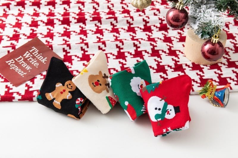 Skiennix Funny Socks - Cozy Novelty Santa Design for Women & Men | 4 Pairs