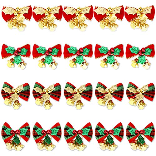 20 Pcs Christmas Mini Bow Decorations for Wreaths & Crafts