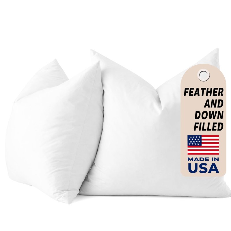 COZY ONE 24x24 Feather and Down Pillow Inserts Set of 2 - Fluffy and Big Décor Pillow with Premium Cotton Cover (24x24 inch, White, Set of 2)