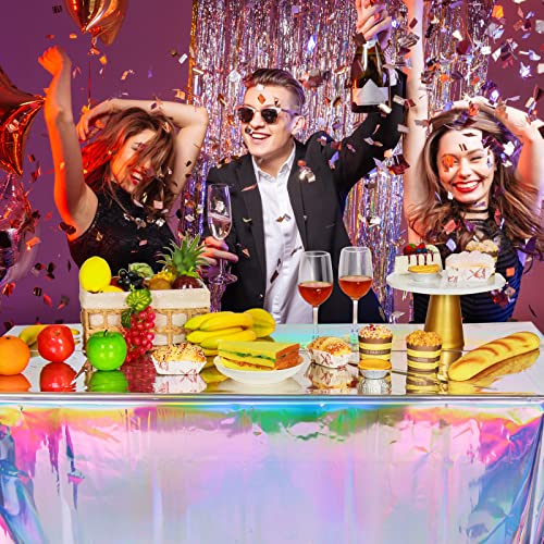 4-Pack Iridescent Holographic Plastic Tablecloths (54 x 108 in)