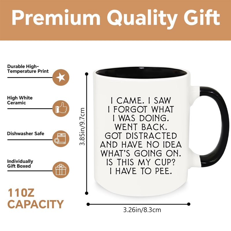 MQPPKJ I Came I Saw I Forgot Funny Coffee Mug 12oz, Birthday Gifts for Women Men, Gag Gifts Novelty Adult for Grandma Grandpa Mom Dad Gift Mothers Day Fathers Day Christmas