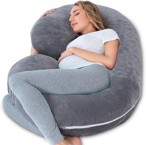 INSEN Pregnancy Pillow - C-Shaped Maternity Pillow with Jersey Cotton Cover | Gray Color