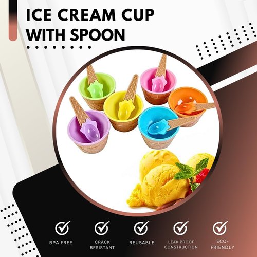 Green Direct Plastic Ice Cream Cups with Spoons - Sundae Dessert Bowls for Frozen Yogurt - Pack of 12