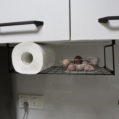 OKOMATCH Foil and Plastic Wrap Organizer Kitchen Under Cabinet Desk Pantry Hanging Organizer Storage Foldable Rack (Black)