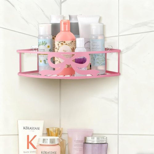 Coquette Pink Bow Corner Shower Caddy - No Drilling, 5 Adhesive Hooks | Stylish Bathroom & Kitchen Storage