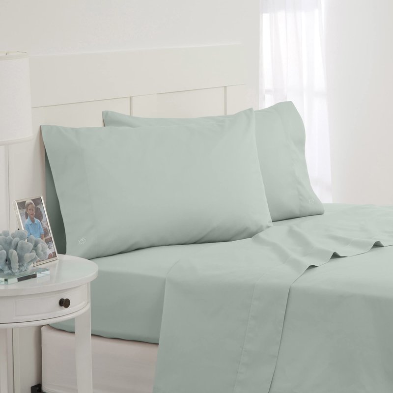 Southern Tide Cotton Twill 200 Thread Count 4-Piece Queen Size Sheet Set - 100% Cotton - Soft & Cozy - Bed Sheet Set - Deep Pocket - Easy Care - Green Sheet Set (Queen, Green)