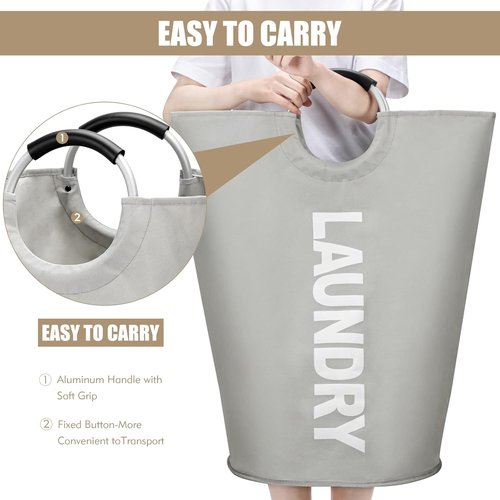 DOKEHOM 90L Large Laundry Basket - Collapsible Freestanding Hamper in Grey for Easy Storage