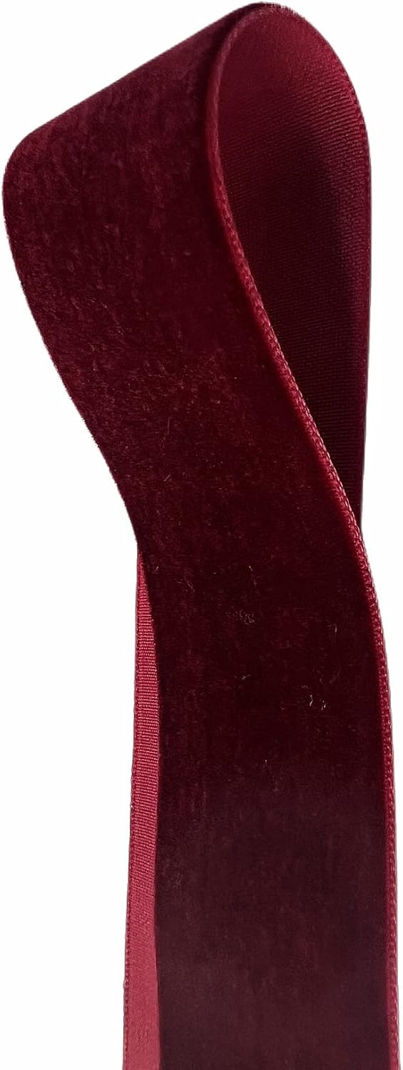 QIANF Velvet Ribbon - 1.5-Inch Wide, 25-Yard Spool in Elegant Burgundy for Crafting & Decor