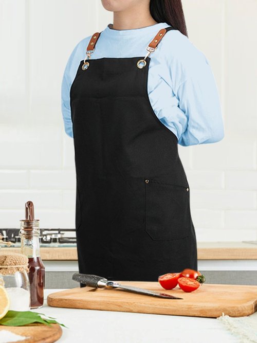 YIUJEFDA Black Cross Back Aprons for Women Men, Adjustable Long Straps Large Pockets Canvas Waterproof Apron for Chef Kitchen Cooking Server