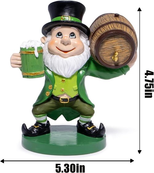 Hodao St. Patrick's Day Gnome Figurine - Festive Resin Sculpture with Pot of Gold | 5.2 Inches Tall