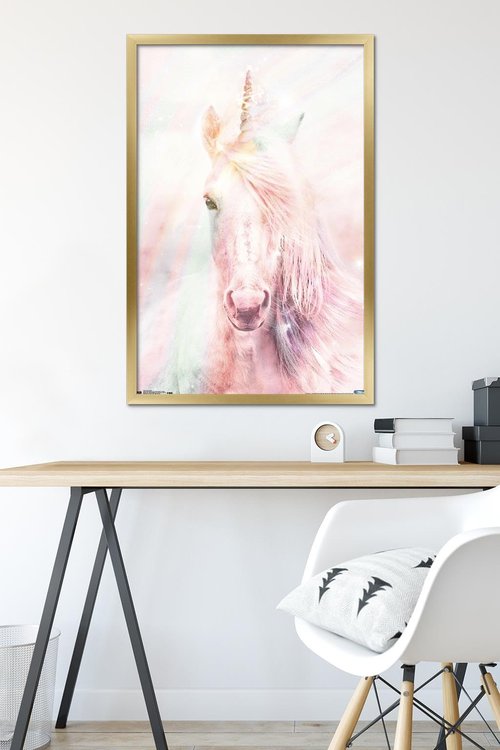 Trends International Pink Unicorn Wall Poster, 22.375" x 34", Gold Framed Version
