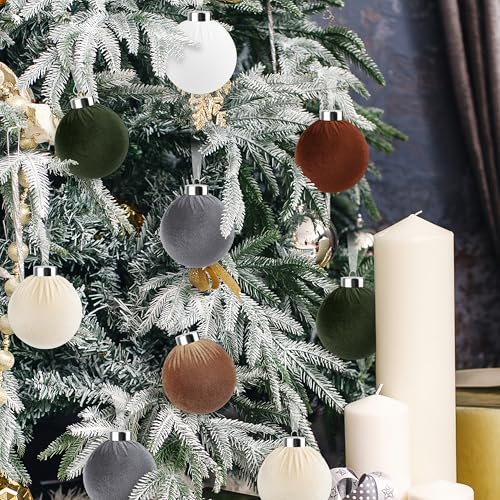 JOPHMO 12-Pack Velvet Christmas Ornaments 3.15in Brown – Shatterproof Ball Decor