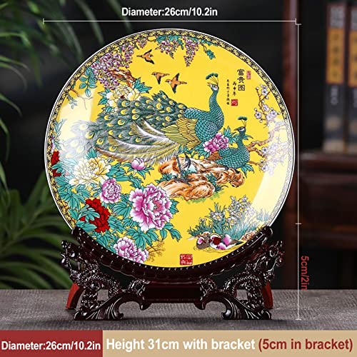 10-Inch Decorative Porcelain Plate with Peacock and Peony Design