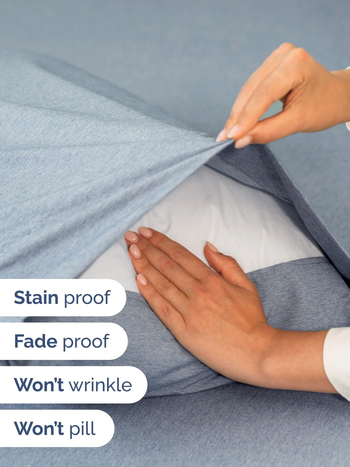Skiennix Extra Deep Twin Sheet Set - 4 Piece Breathable Cooling Bedding - Soft Wrinkle-Free Heathered Blue