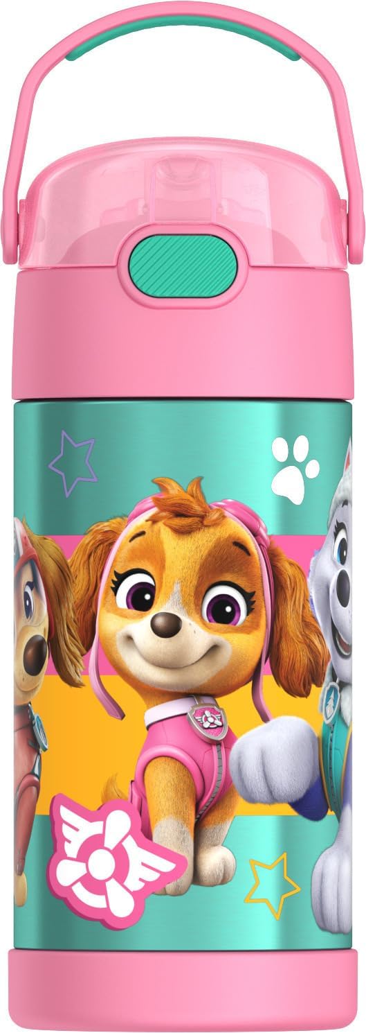 THERMOS FUNTAINER Water Bottle - 12 Ounce Stainless Steel Insulated Bottle with Straw | Paw Patrol Design