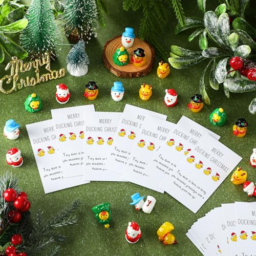 Yeaqee Christmas Duck Resin Figurines Gift Set with Thank You Cards & Organza Bags - Employee Appreciation Bulk